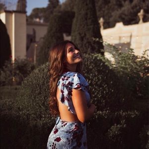 ASOS floral print satin jacquard open back maxi